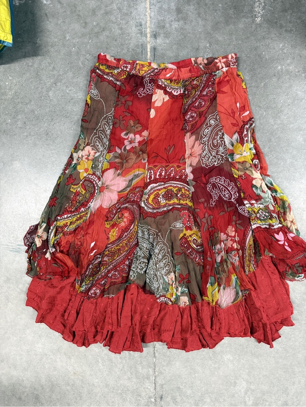 Red Paisley Floral A-Line Tiered Skirt